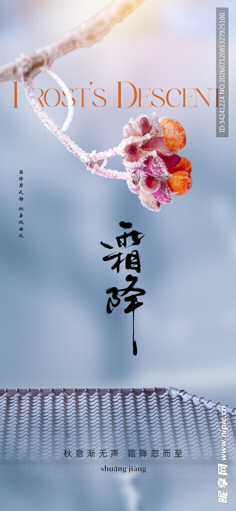 霜降节气海报插画