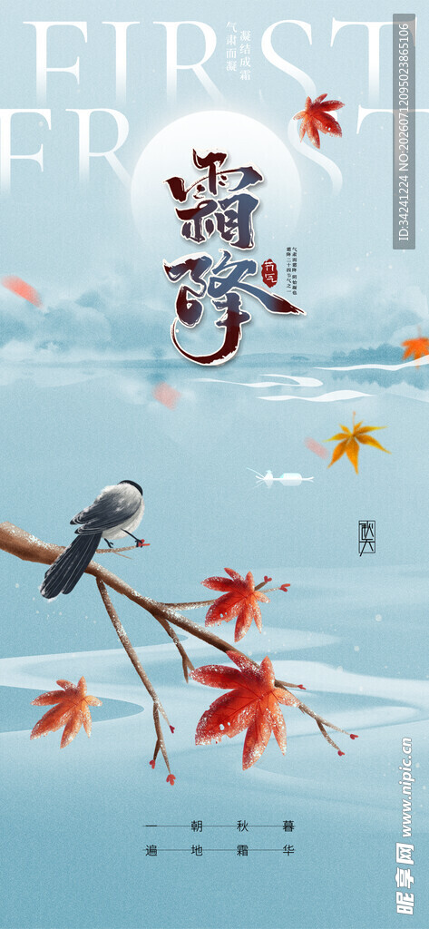霜降节气海报插画