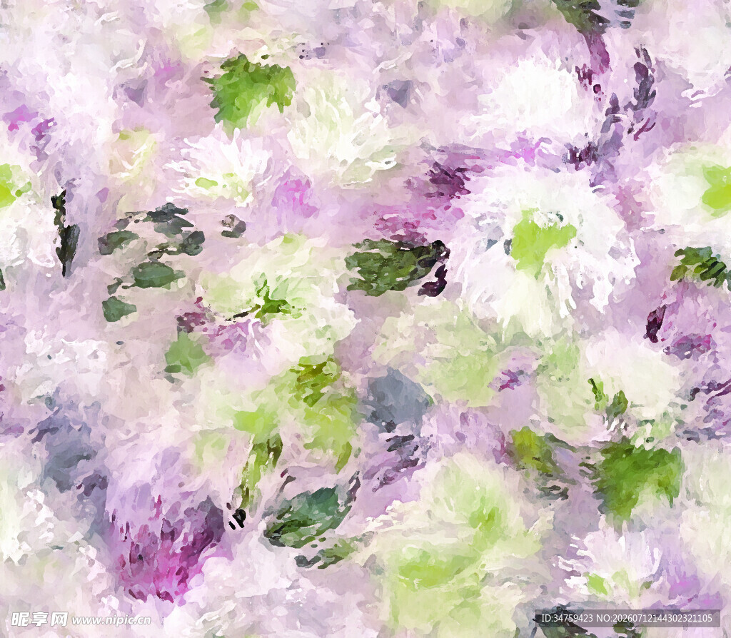梦幻紫绿花卉抽象艺术画