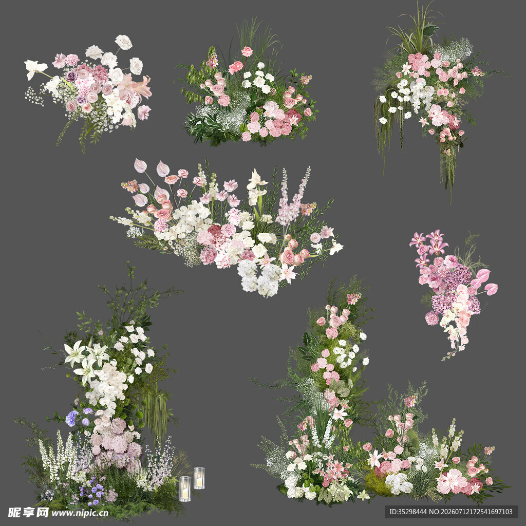 粉白花卉婚礼效果图手绘素材