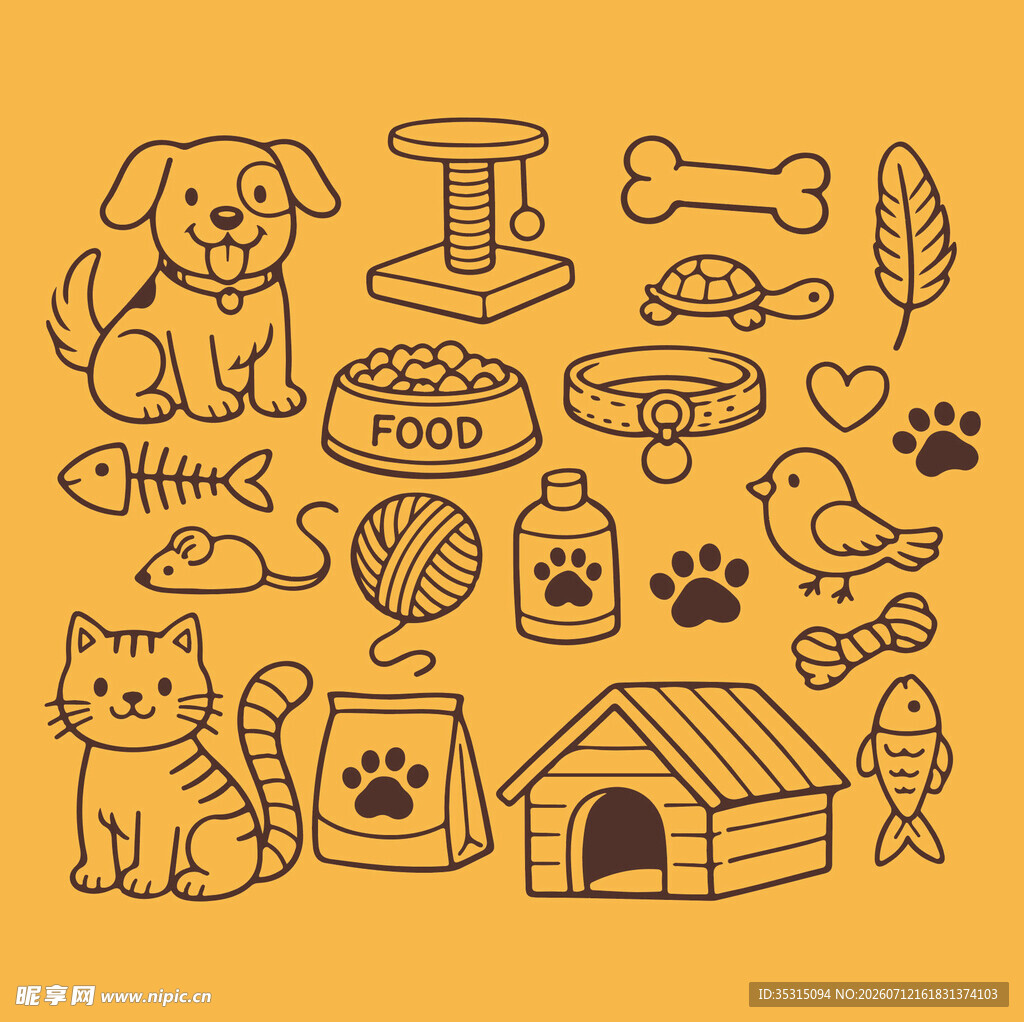 可爱宠物及用品简笔画