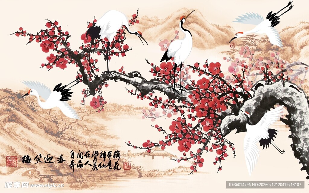 红梅傲雪图