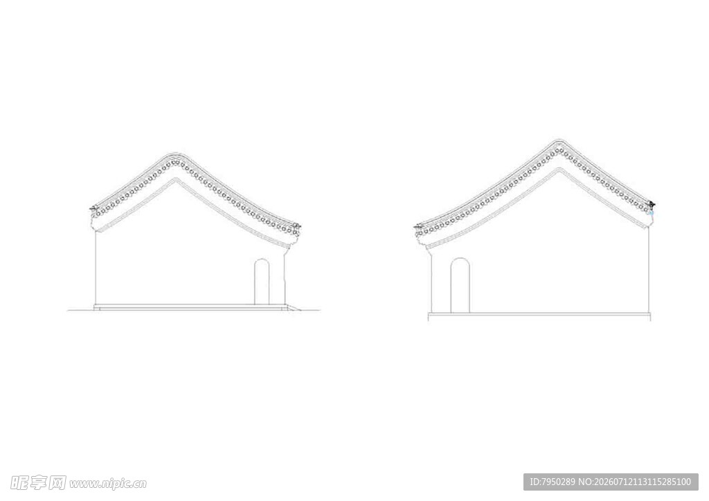 中式屋顶建筑轮廓图