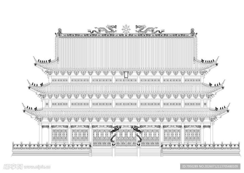 传统多层古建筑立面图