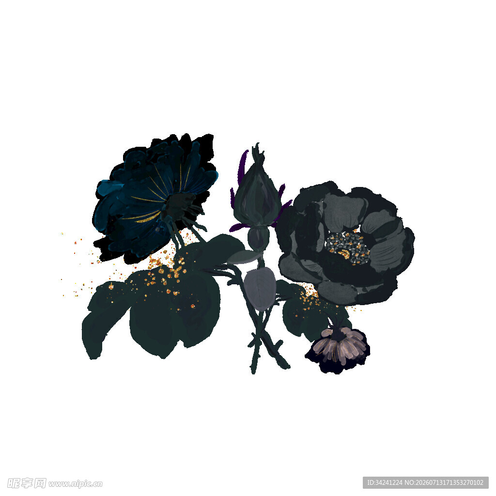 深蓝玫瑰插画