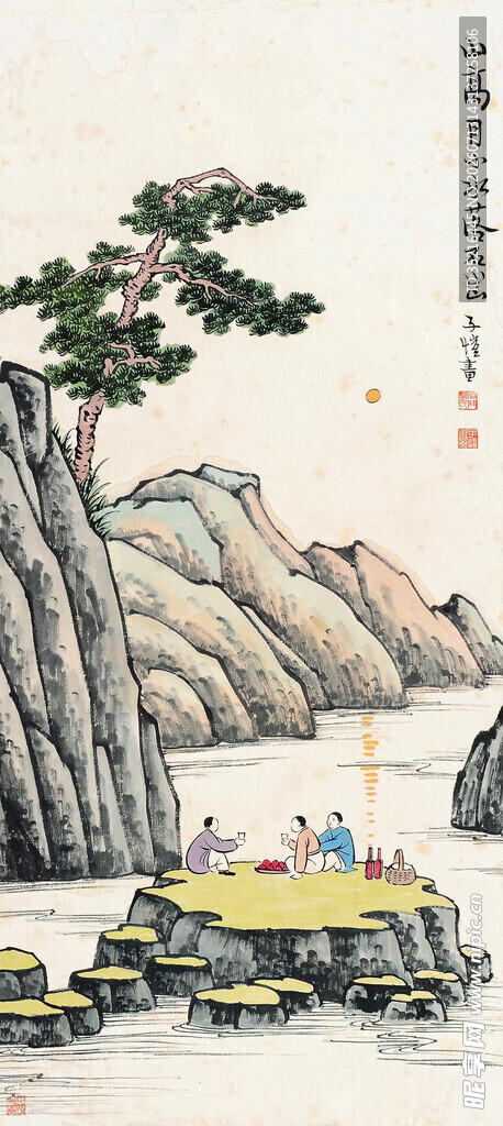 山水间的悠然泛舟场景