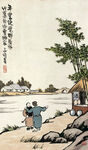 古代江畔送别场景图