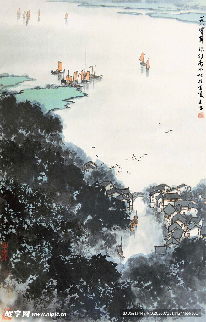 冬日江畔雪景