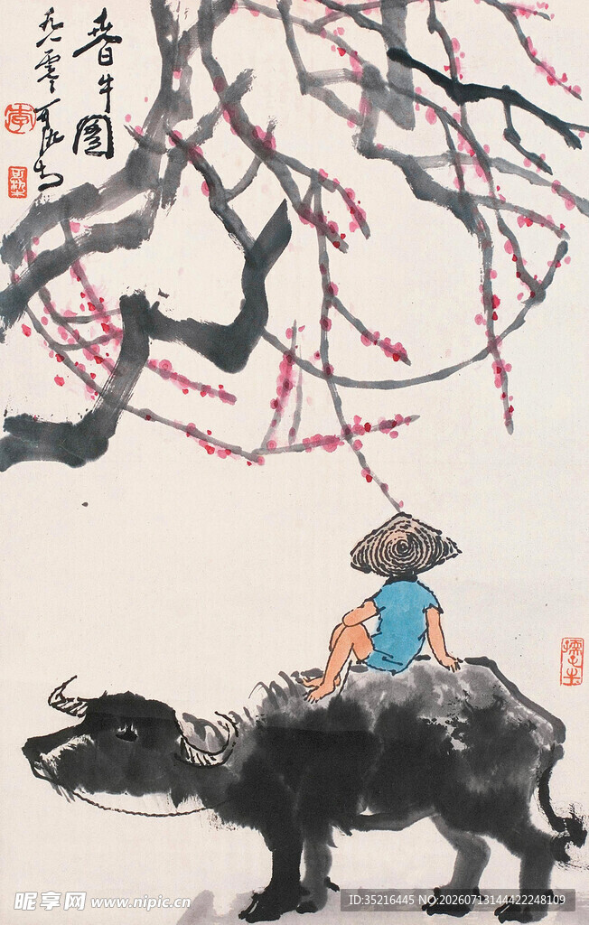牧童骑牛赏繁花