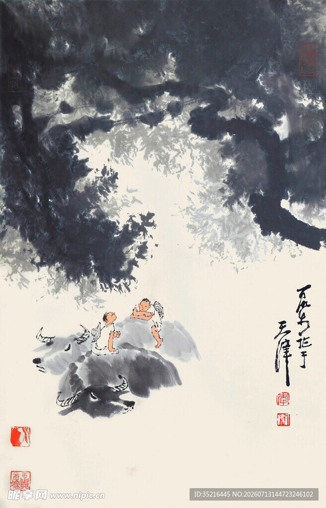 水墨山水人物写意画