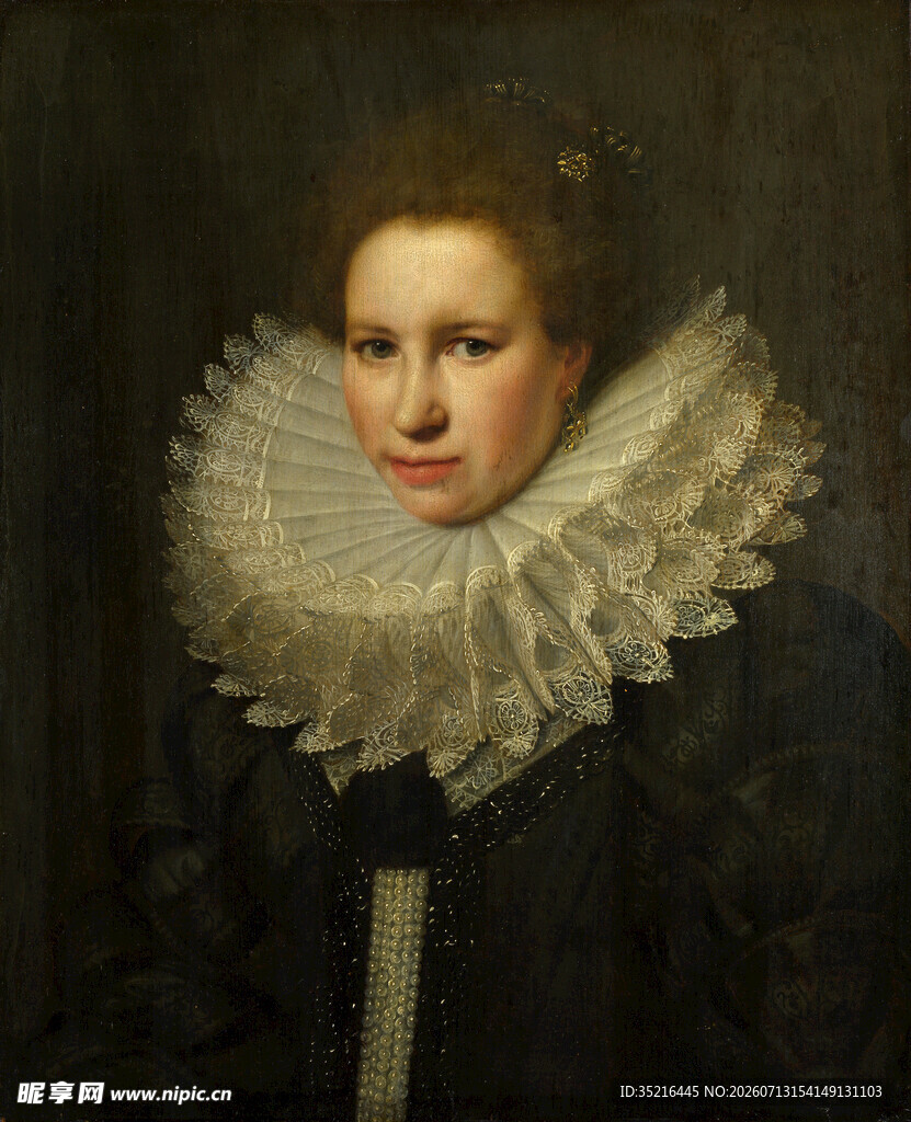 复古蕾丝领女士肖像画