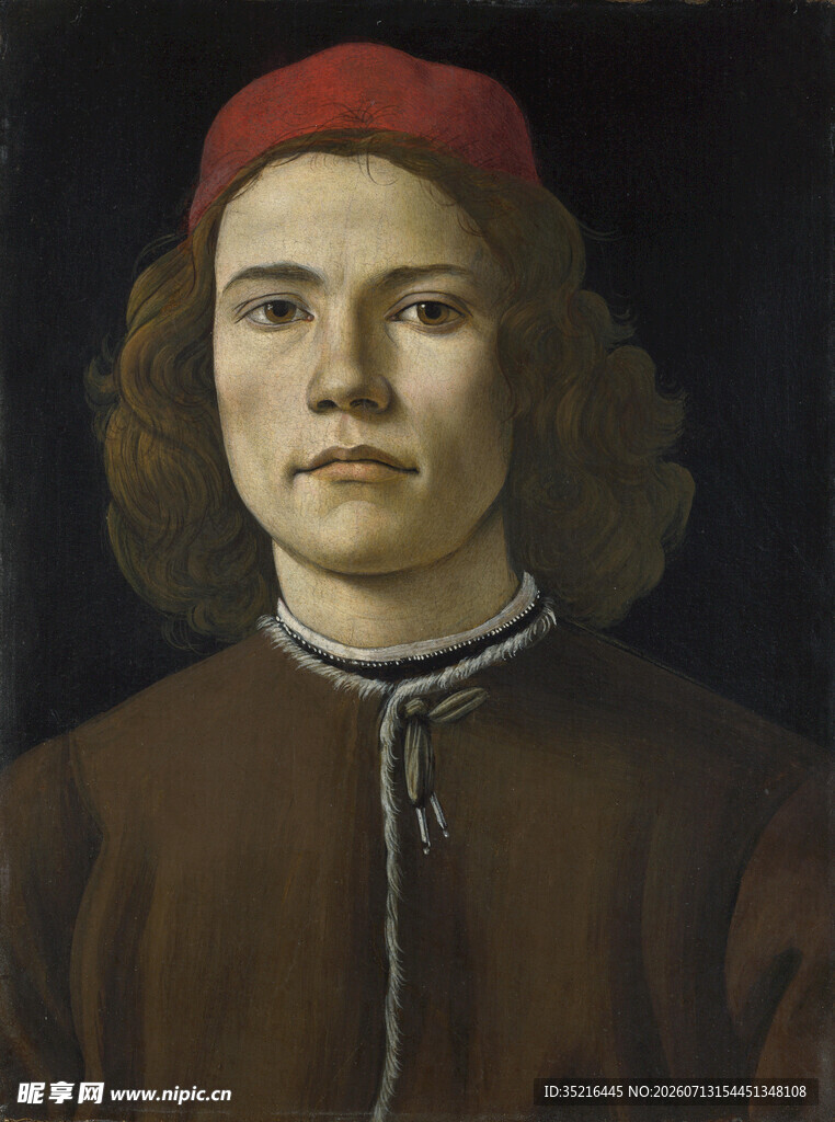 戴红帽男子肖像画