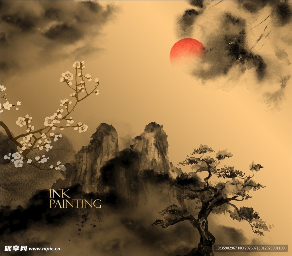 夕阳下的山水诗意景致