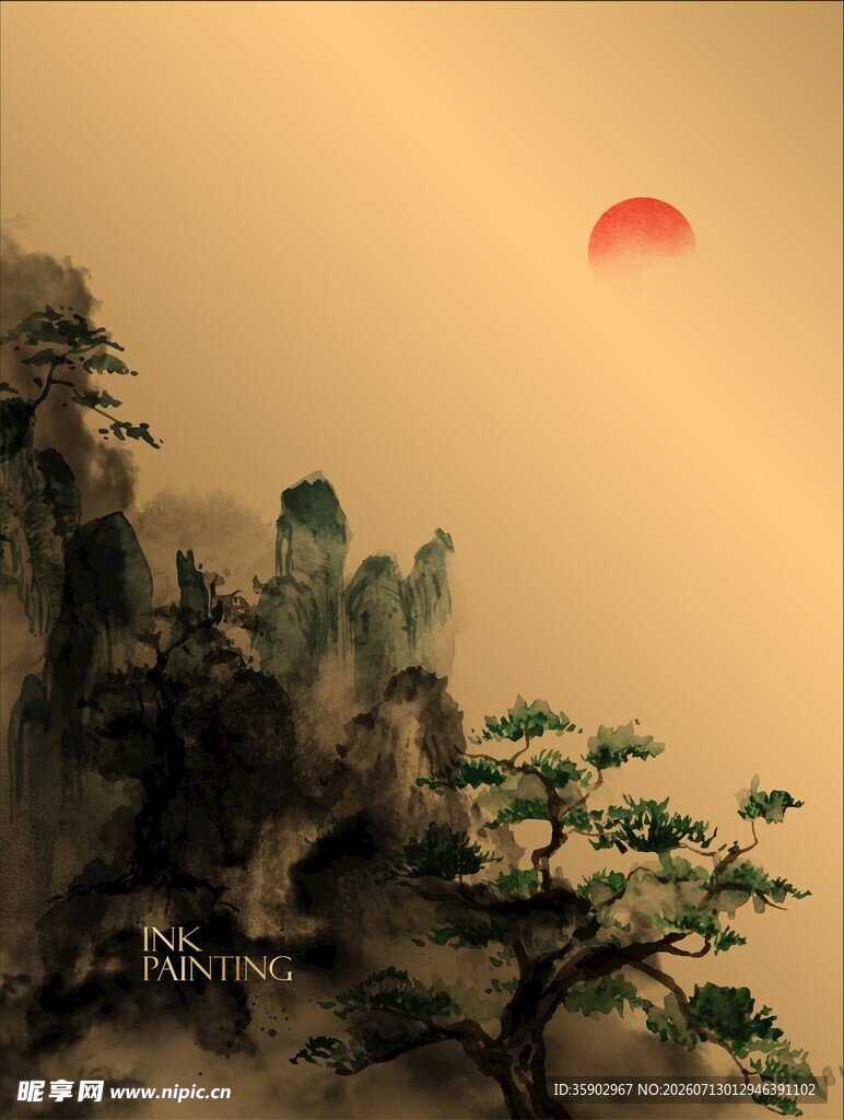 夕阳下的山水景致