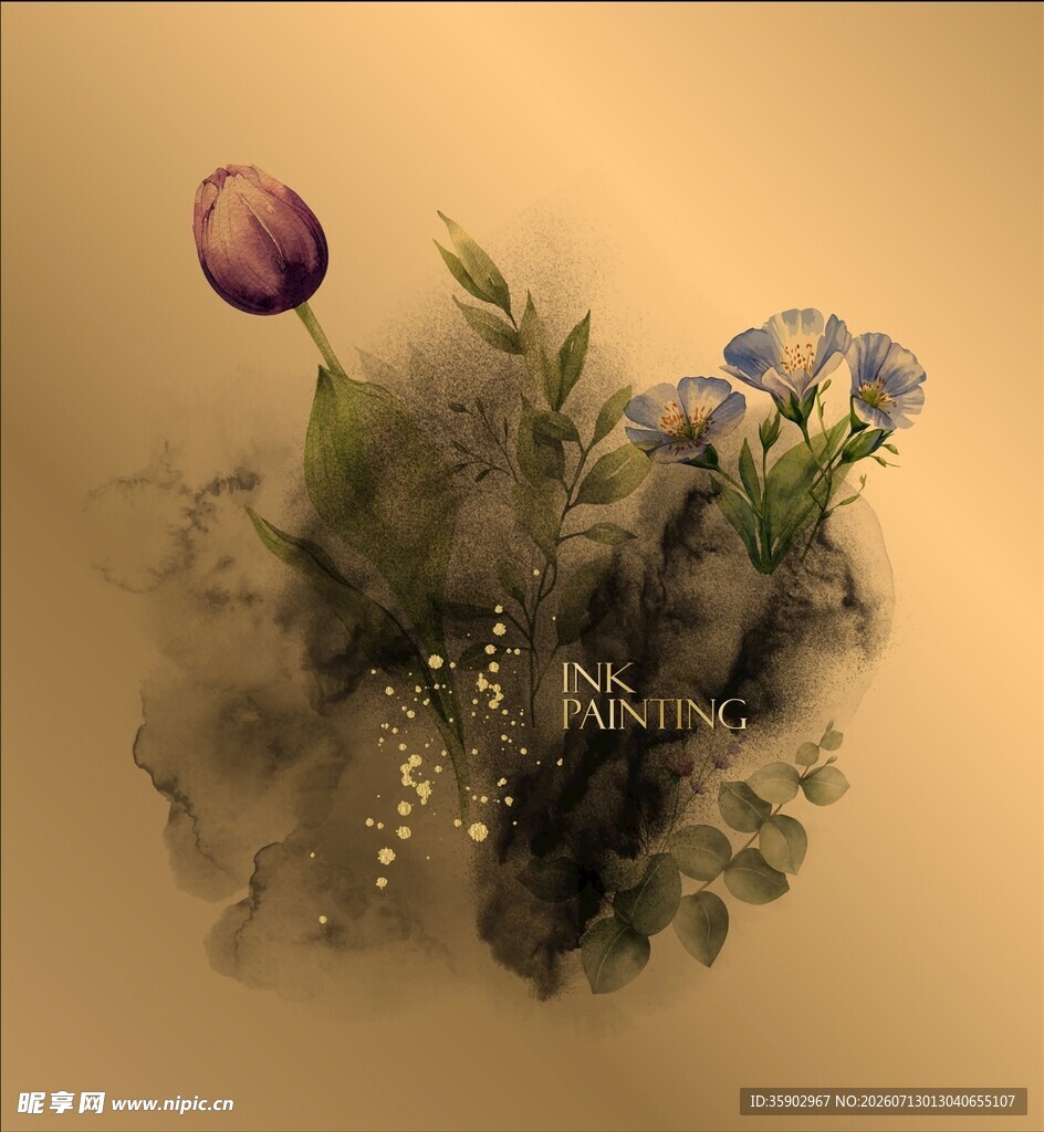 水墨风花卉插画
