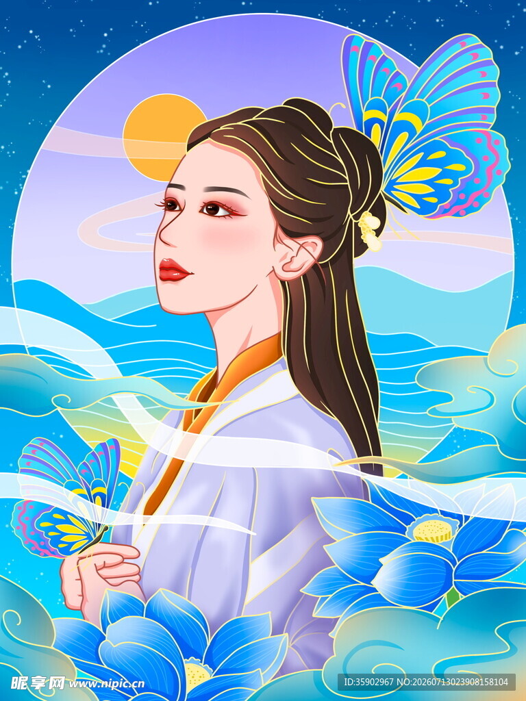 海中女子与蝴蝶梦幻场景