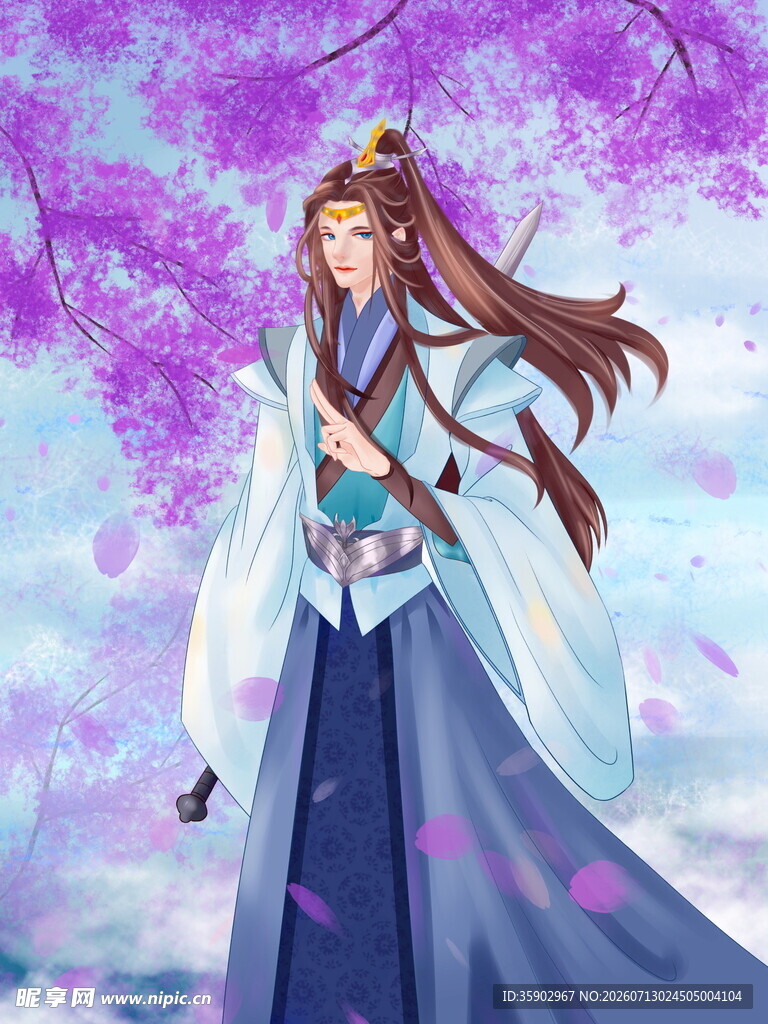 古风仙侠女子优雅立花下