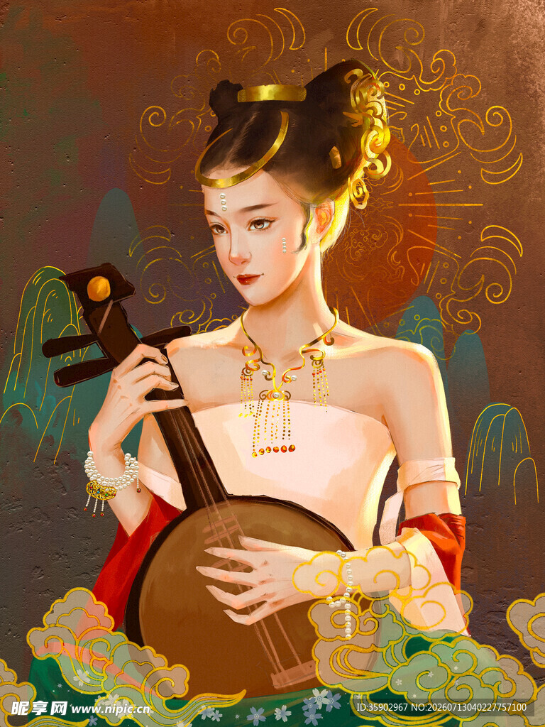 敦煌飞天乐伎弹奏乐器