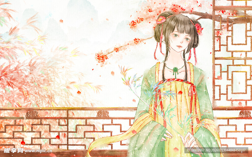 古风汉服女子优雅伫立