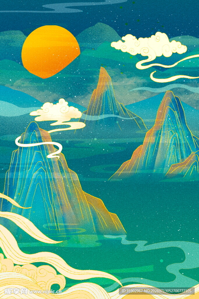 海上日出与山峦美景