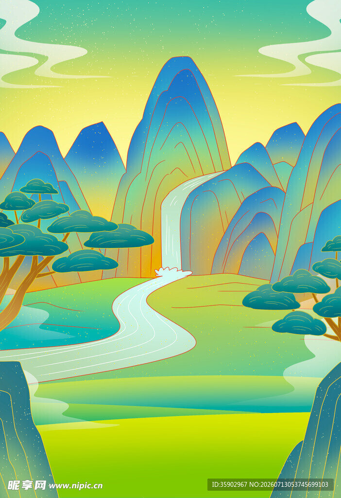 山水风光插画