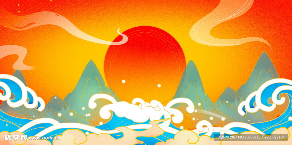 海上日出山海间壮丽景象