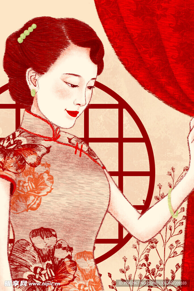 古典旗袍女子优雅姿态