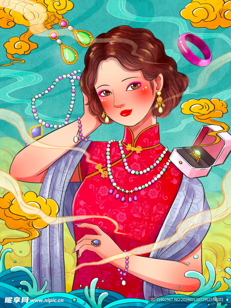古典旗袍女子的梦幻场景