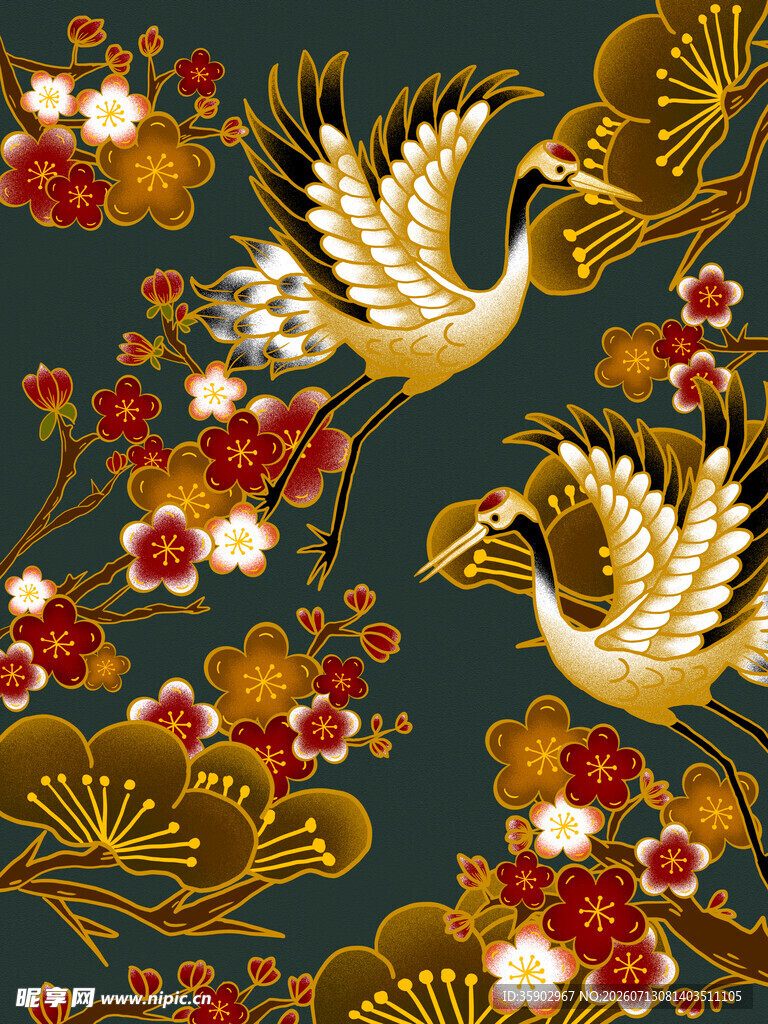 中式金鹤花卉精美图案