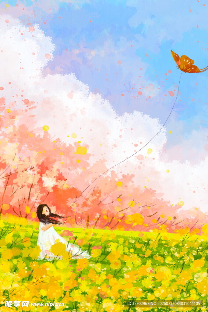 女孩漫步于绚烂花海