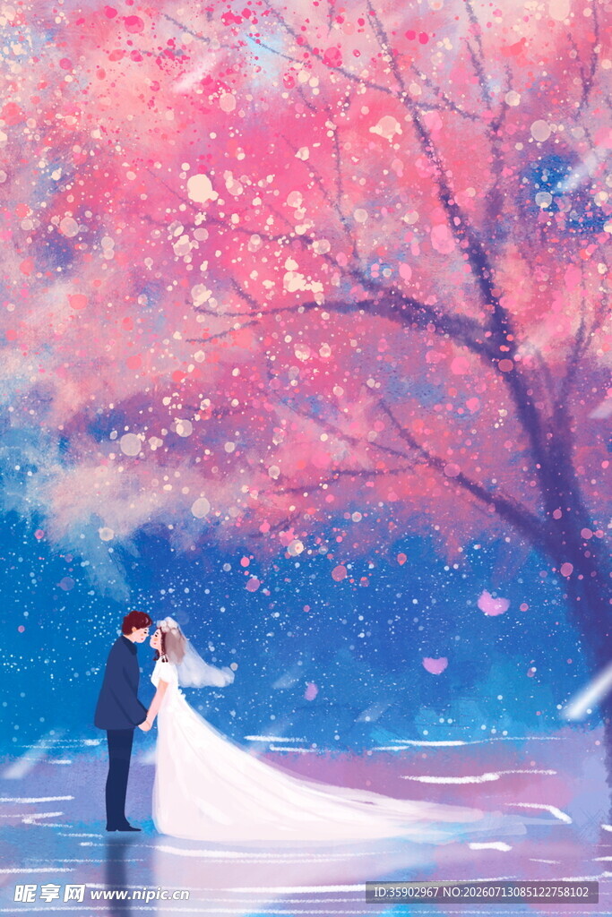 樱花下的浪漫婚纱情侣