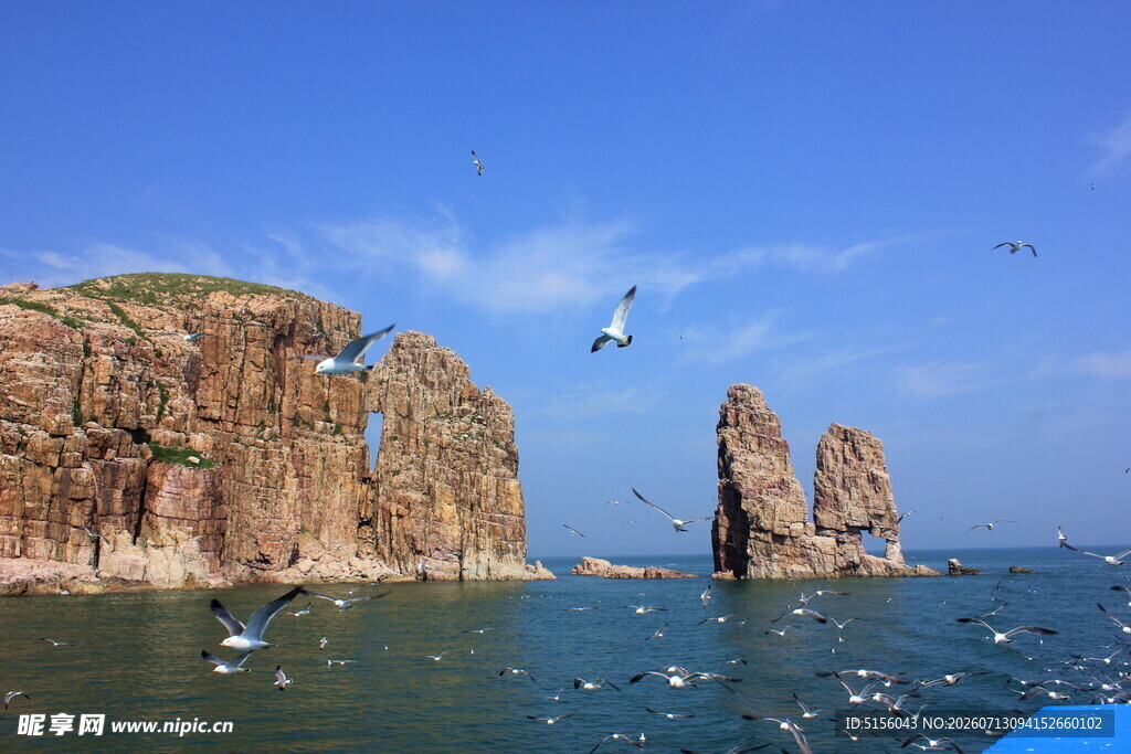 海上奇岩与飞翔海鸟