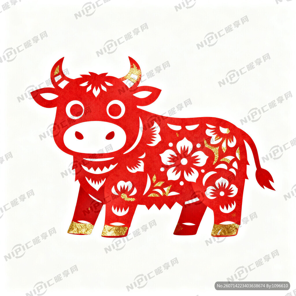 两腿站立 传统民俗剪纸卡通牛