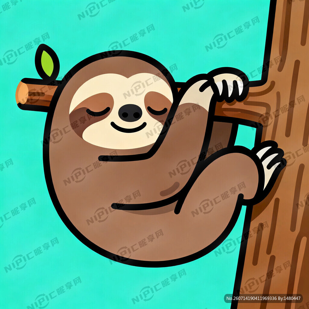 树懒、睡觉微笑、不要背景、挂在