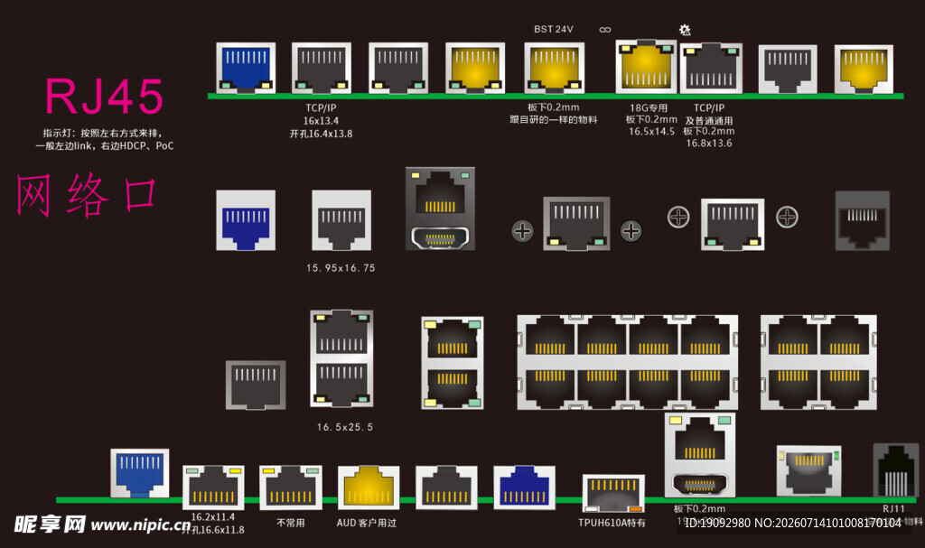 网口RJ45准确尺寸平面图