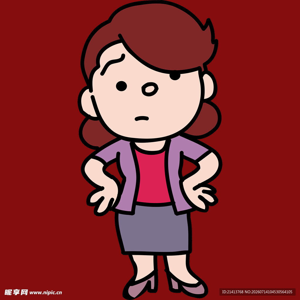 卡通女士双手叉腰形象