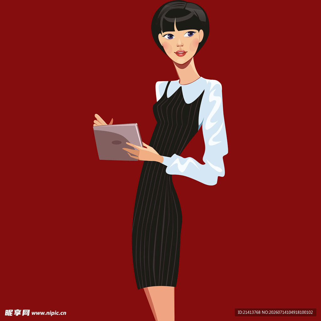 职业女性手持平板形象