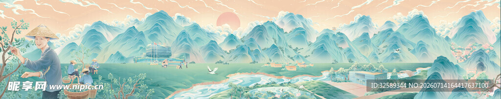 水墨风格山峦美景