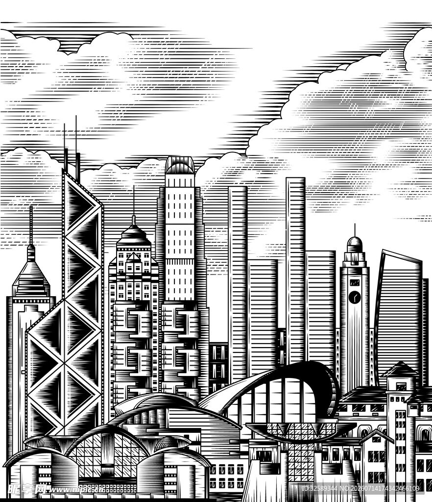 黑白绘就的繁华都市景观