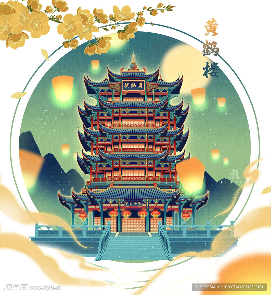 古风楼阁夜景图