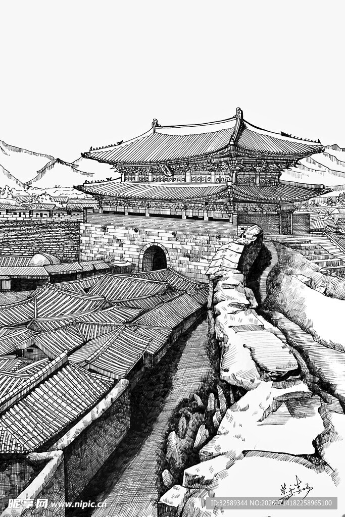 古代建筑雪景风貌