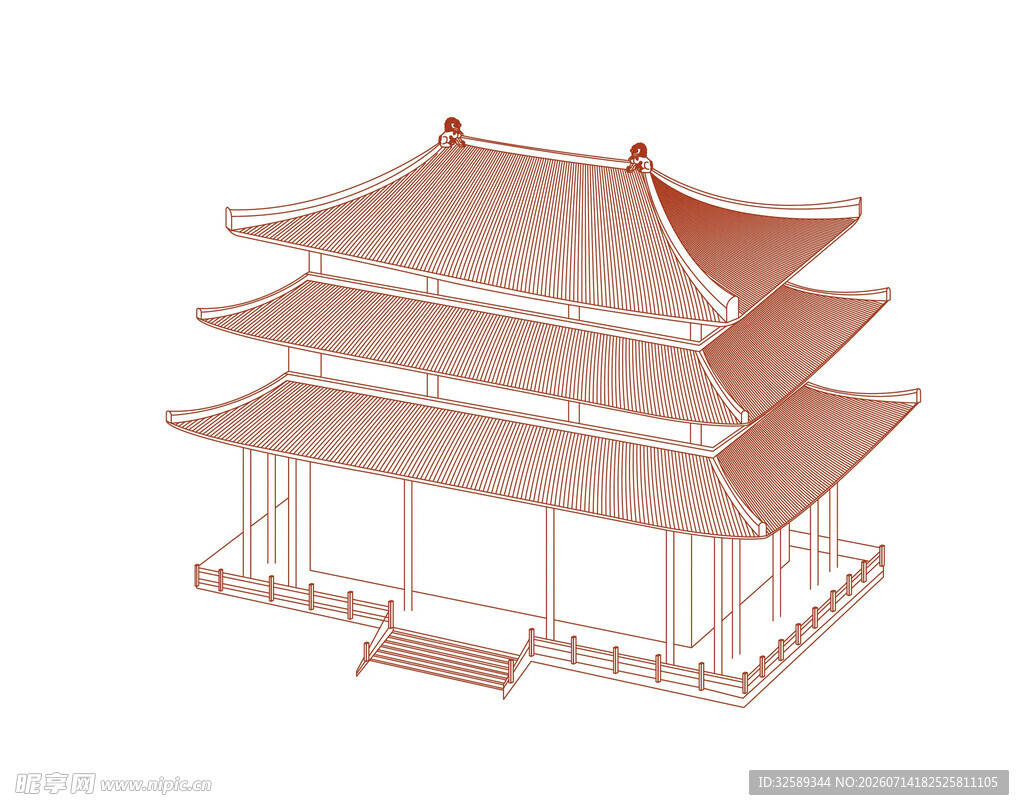 中式三层古建筑模型