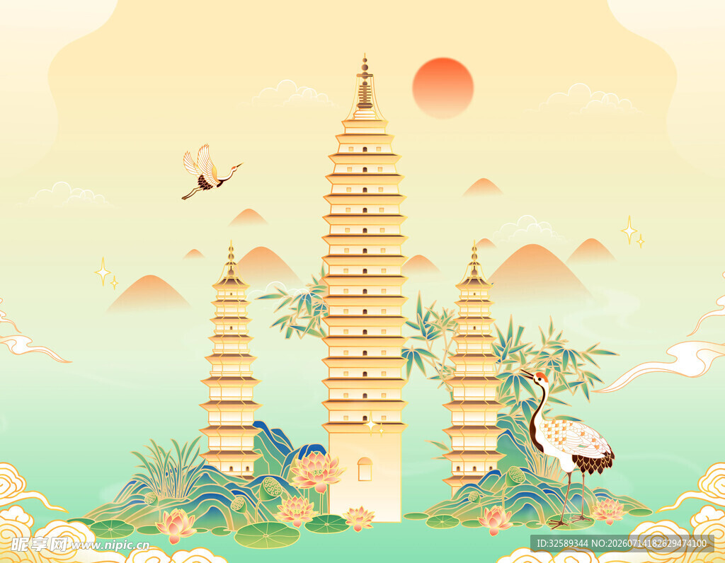 古风宝塔景观图