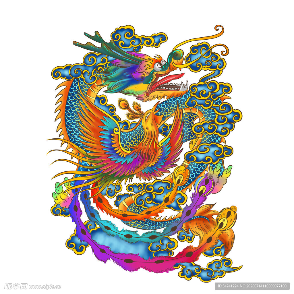 多彩中式祥龙图案