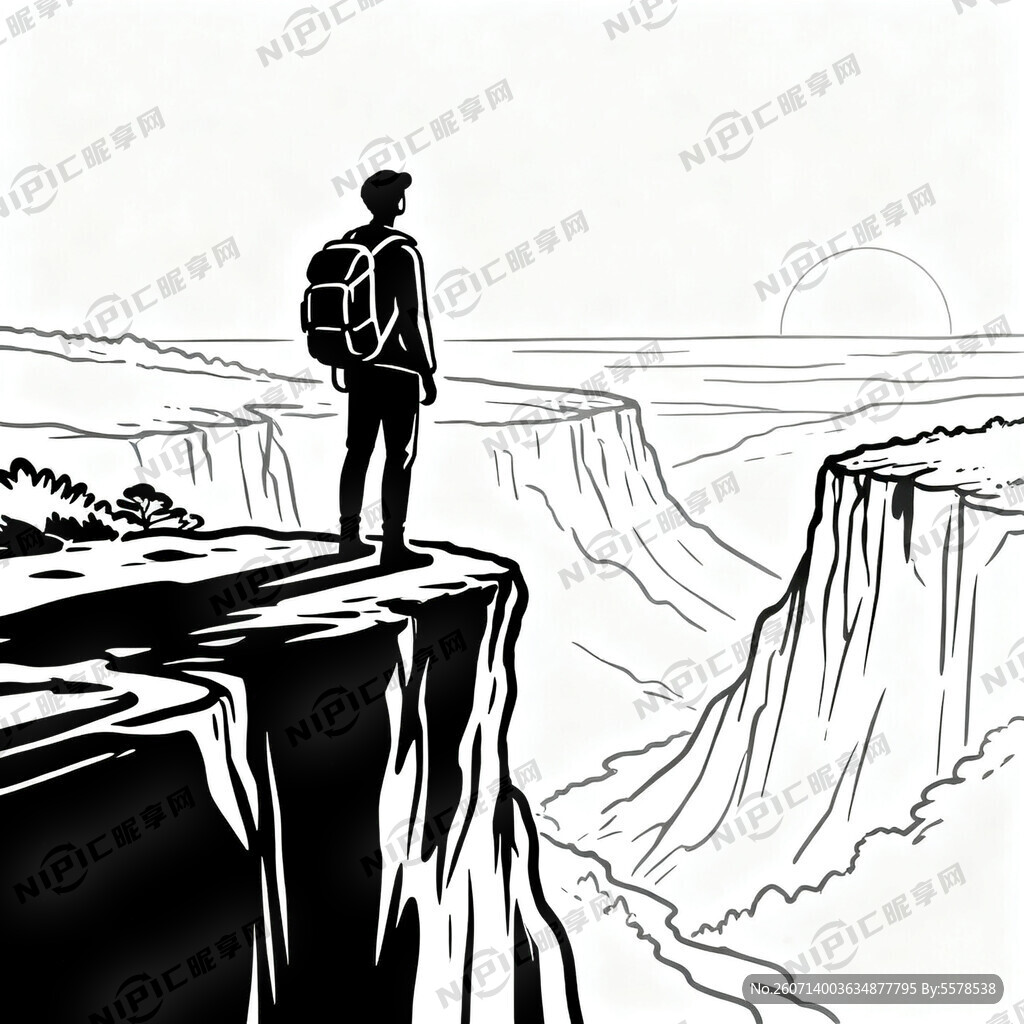 生成一幅背着行囊旅游者线条图