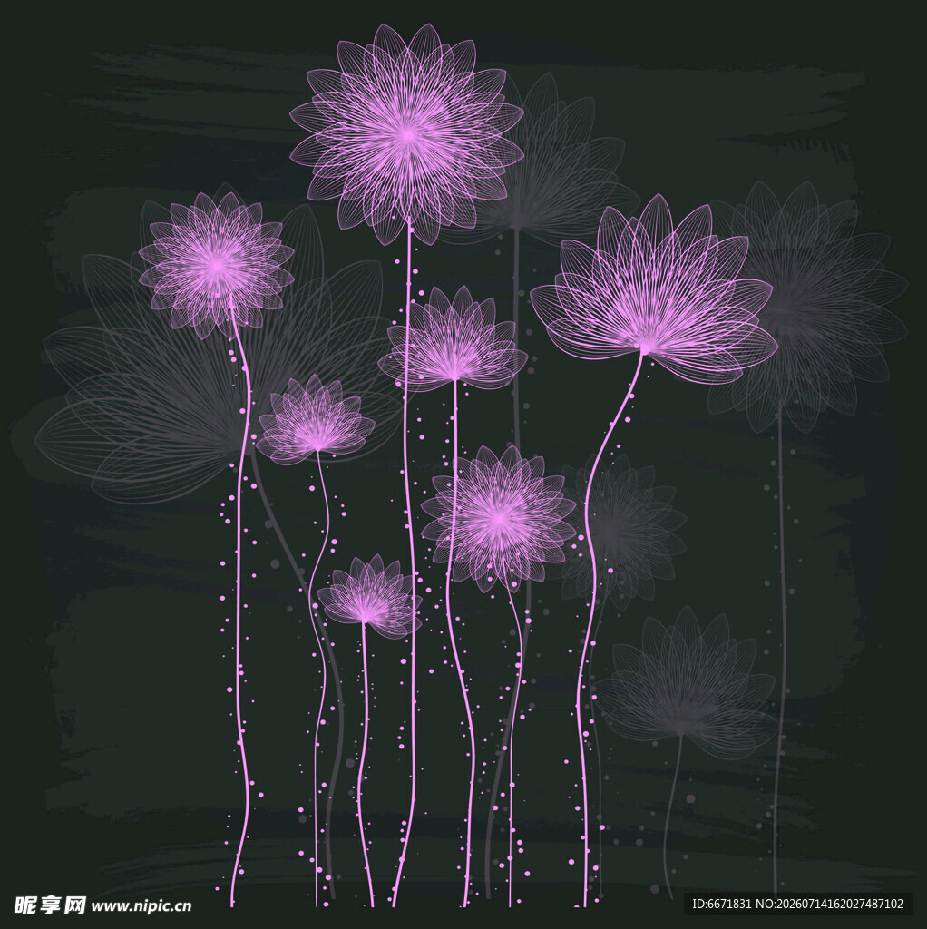 梦幻紫色蒲公英花卉图