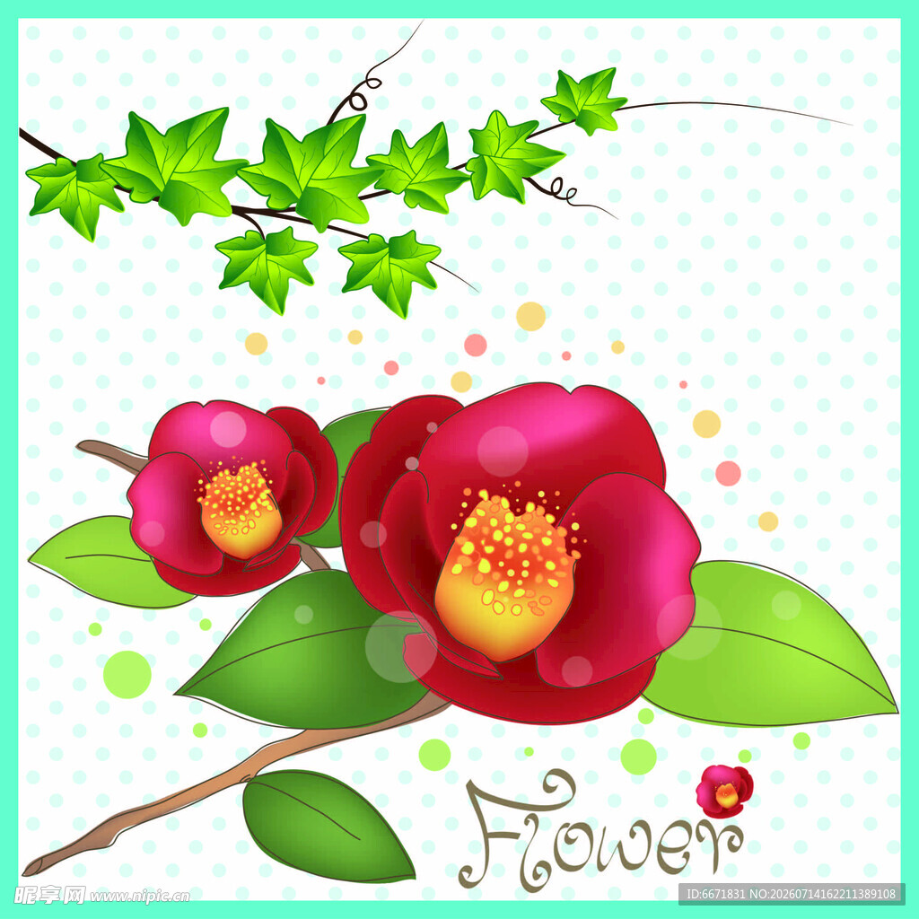 娇艳山茶花插画
