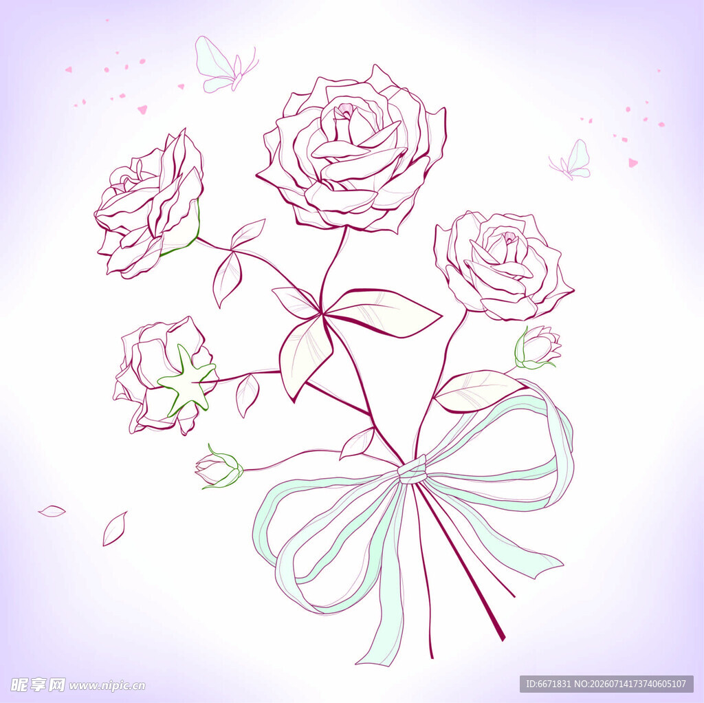 手绘粉色玫瑰插画