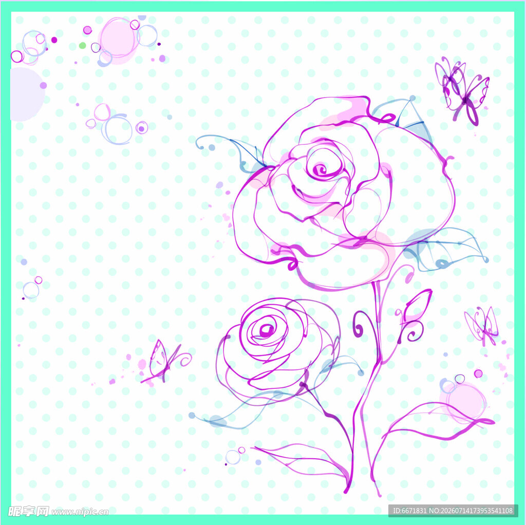 手绘梦幻粉色玫瑰花图案