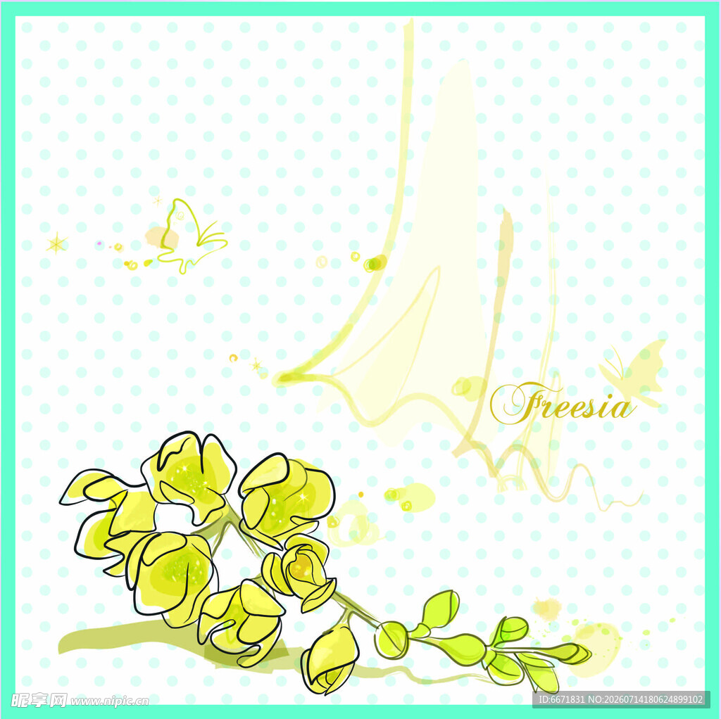 手绘黄色兰花花卉图案